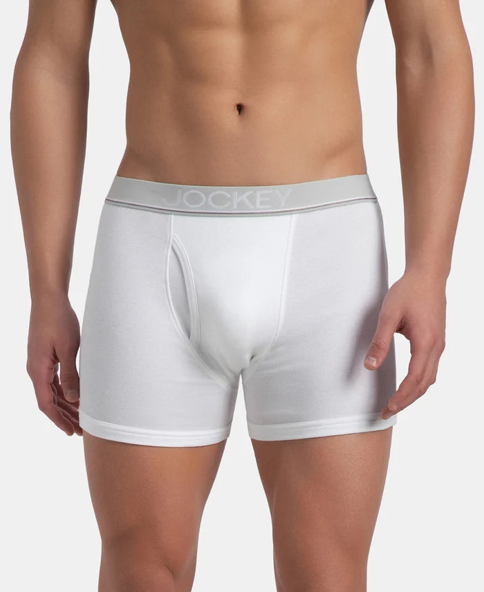 Super Combed Cotton Rib Solid Boxer Brief with Ultrasoft and Durable Waistband - White (Pack of 2)