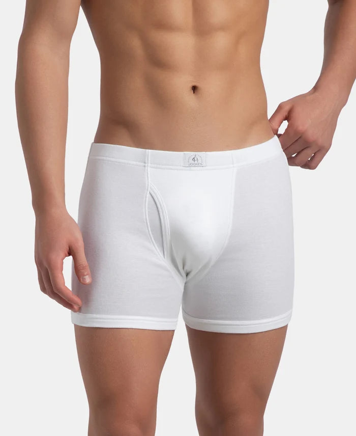 Super Combed Cotton Rib Solid Boxer Brief with Ultrasoft and Durable Waistband - White (Pack of 2)