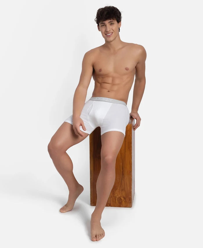 Super Combed Cotton Rib Solid Boxer Brief with Ultrasoft and Durable Waistband - White (Pack of 2)