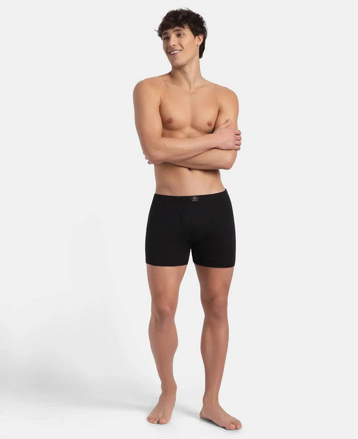 Super Combed Cotton Rib Solid Boxer Brief with Ultrasoft and Durable Waistband - Black (Pack of 2)