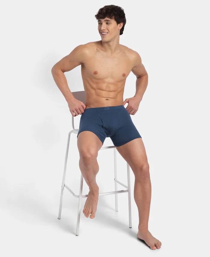 Super Combed Cotton Rib Solid Boxer Brief with Ultrasoft and Durable Waistband - Dark Denim (Pack of 2)