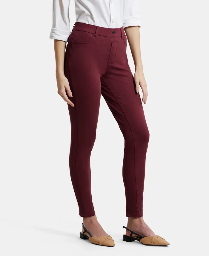 Super Combed Cotton Rich Elastane Slim Fit Jeggings With Pockets - Chocolate Truffle-2