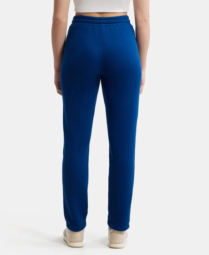 Super Combed Cotton Rich Fleece Fabric Straight Fit Trackpants with Zipper Pockets - Navy Peony