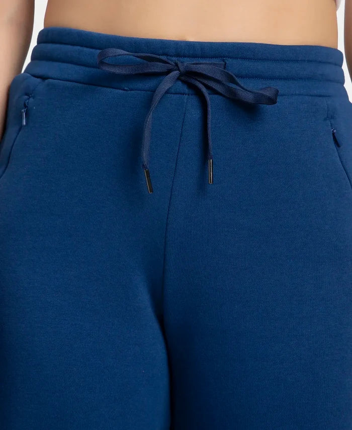 Super Combed Cotton Rich Fleece Fabric Straight Fit Trackpants with Zipper Pockets - Navy Peony