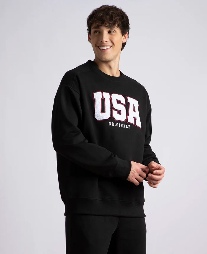 Super Combed Cotton Rich Fleece Printed Sweatshirt with StayWarm Technology - Black