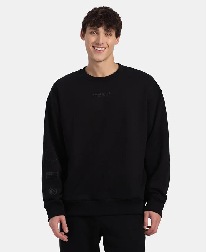 Super Combed Cotton Rich Graphic Print Fleece Sweatshirt with StayWarm Technology - Black