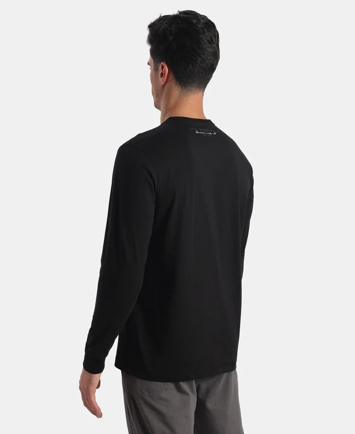 Super Combed Cotton Rich Graphic Printed Round Neck Full Sleeve T-Shirt - Black New