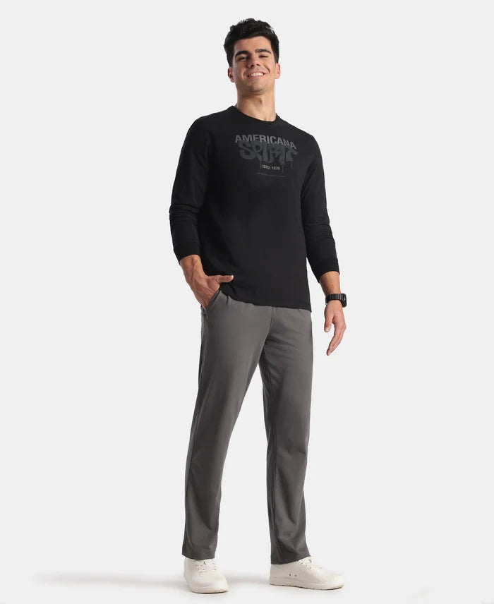 Super Combed Cotton Rich Graphic Printed Round Neck Full Sleeve T-Shirt - Black New