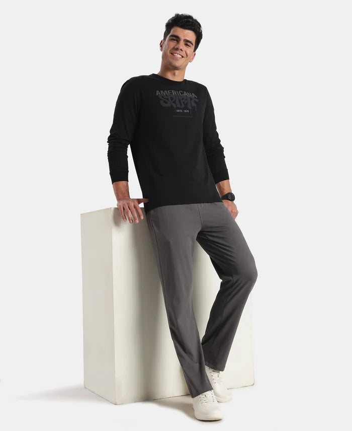 Super Combed Cotton Rich Graphic Printed Round Neck Full Sleeve T-Shirt - Black New