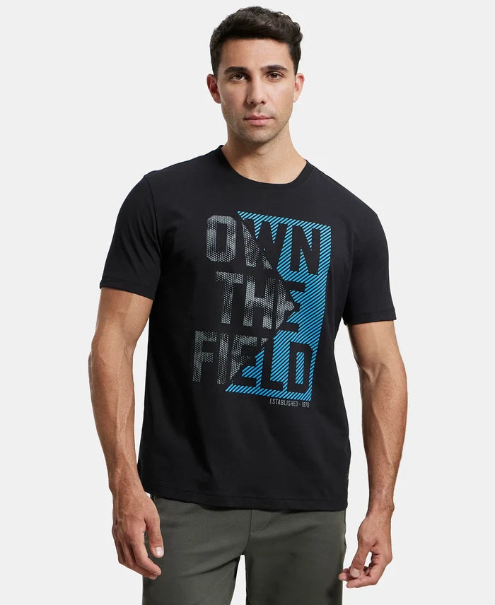 Super Combed Cotton Rich Graphic Printed Round Neck Half Sleeve T-Shirt - Black-1