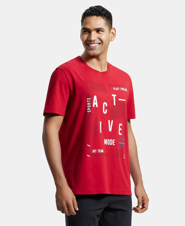 Super Combed Cotton Rich Graphic Printed Round Neck Half Sleeve T-Shirt - Shanghai Red-2
