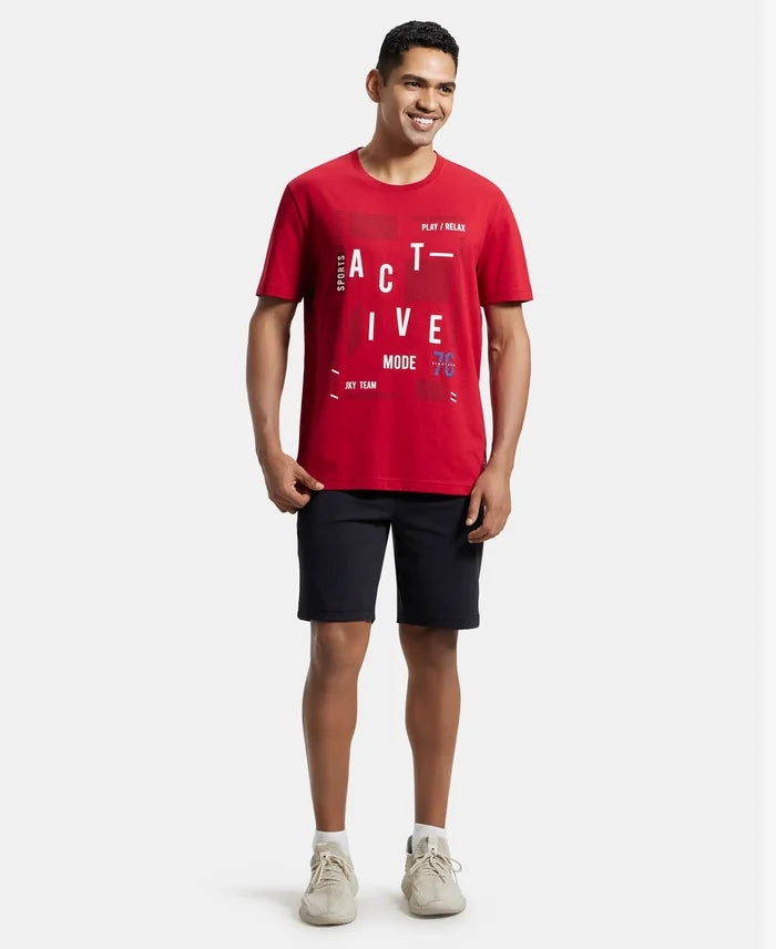 Super Combed Cotton Rich Graphic Printed Round Neck Half Sleeve T-Shirt - Shanghai Red-4