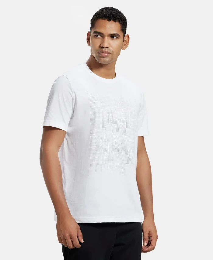 Super Combed Cotton Rich Graphic Printed Round Neck Half Sleeve T-Shirt - White-2