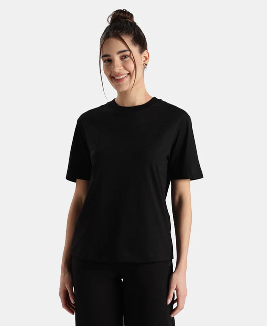 Super Combed Cotton Rich Oversized T-Shirt with Side Slits - Black