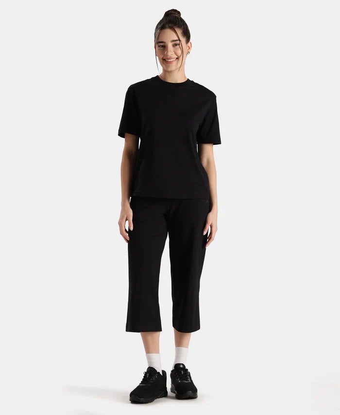 Super Combed Cotton Rich Oversized T-Shirt with Side Slits - Black