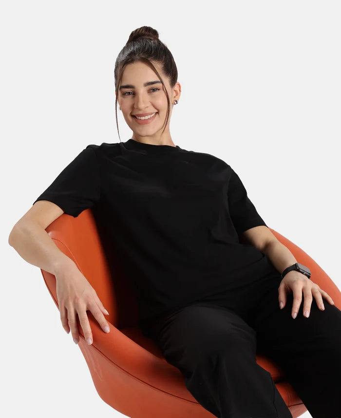 Super Combed Cotton Rich Oversized T-Shirt with Side Slits - Black