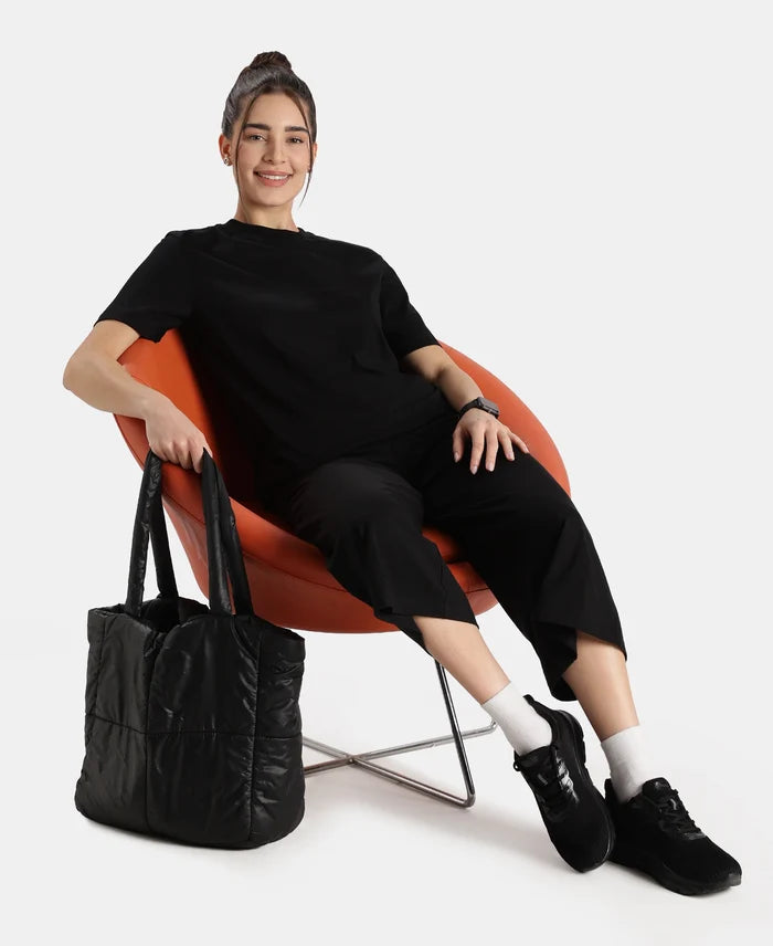 Super Combed Cotton Rich Oversized T-Shirt with Side Slits - Black