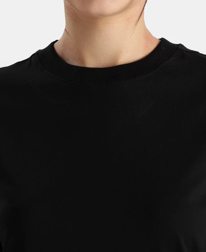 Super Combed Cotton Rich Oversized T-Shirt with Side Slits - Black