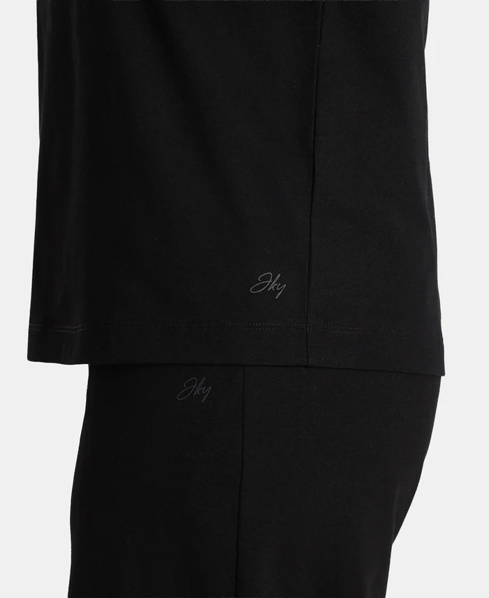 Super Combed Cotton Rich Oversized T-Shirt with Side Slits - Black