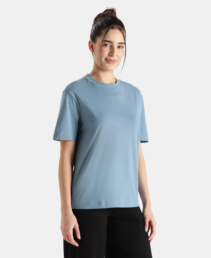 Super Combed Cotton Rich Oversized T-Shirt with Side Slits - Provincial Blue
