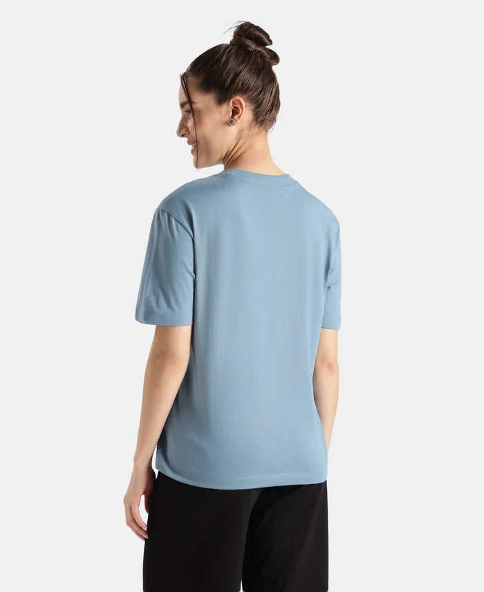 Super Combed Cotton Rich Oversized T-Shirt with Side Slits - Provincial Blue
