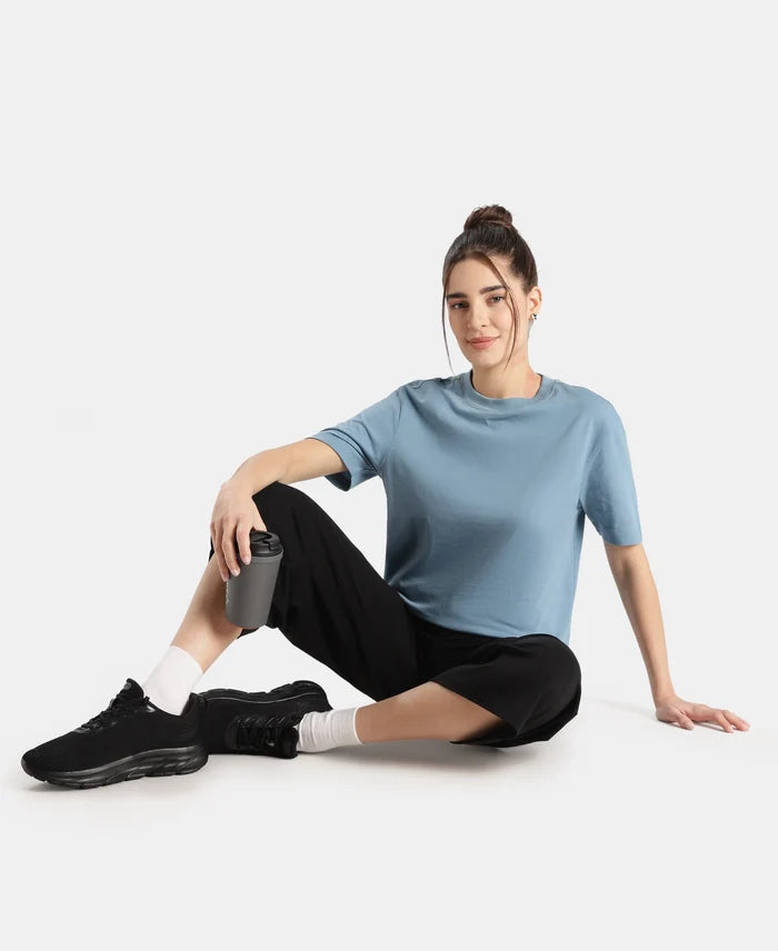 Super Combed Cotton Rich Oversized T-Shirt with Side Slits - Provincial Blue