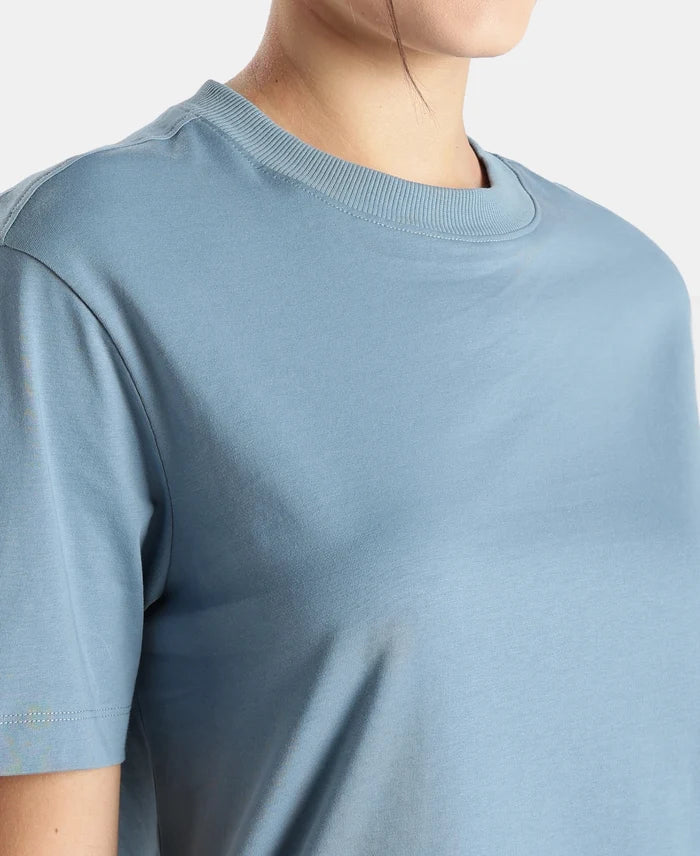 Super Combed Cotton Rich Oversized T-Shirt with Side Slits - Provincial Blue