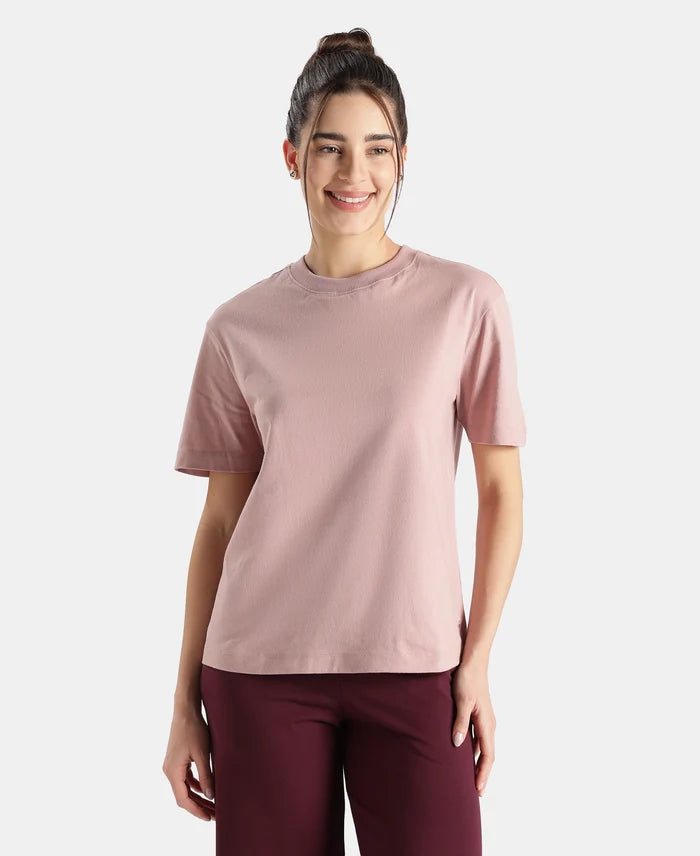 Super Combed Cotton Rich Oversized T-Shirt with Side Slits - Woodrose