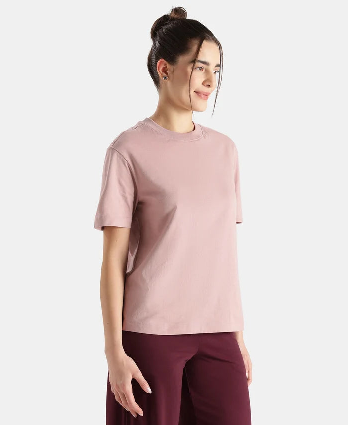 Super Combed Cotton Rich Oversized T-Shirt with Side Slits - Woodrose