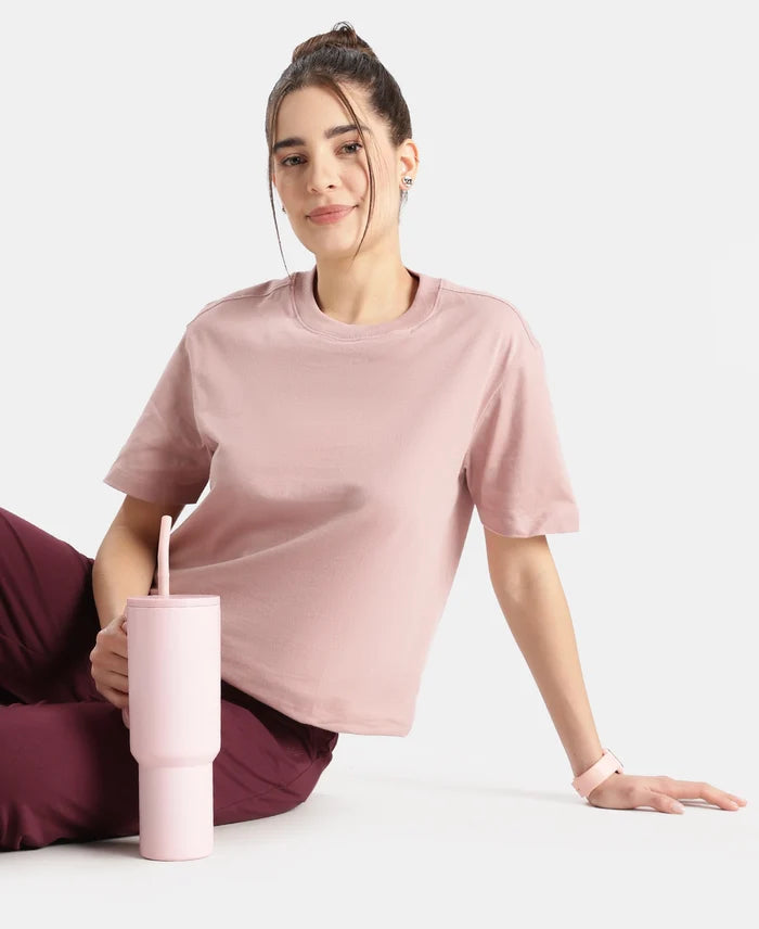 Super Combed Cotton Rich Oversized T-Shirt with Side Slits - Woodrose