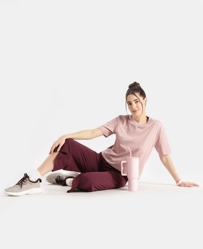 Super Combed Cotton Rich Oversized T-Shirt with Side Slits - Woodrose