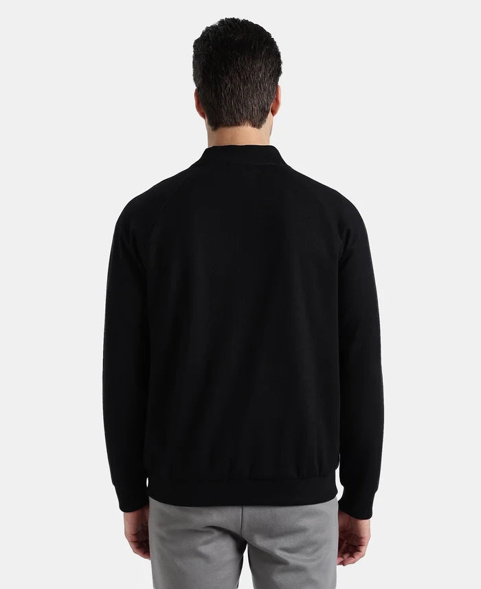 Super Combed Cotton Rich Pique Fabric Jacket with Ribbed Cuffs - Black
