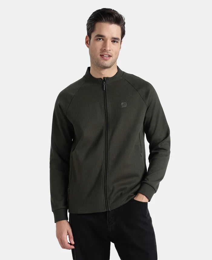 Super Combed Cotton Rich Pique Fabric Jacket with Ribbed Cuffs - Olive