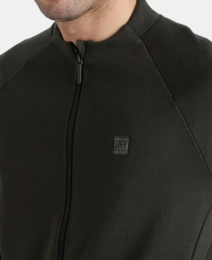Super Combed Cotton Rich Pique Fabric Jacket with Ribbed Cuffs - Olive