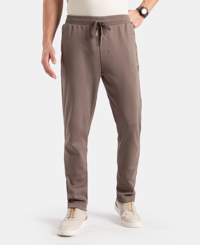 Super Combed Cotton Rich Pique Slim Fit Trackpant with Side Zipper Pockets - Dark Khaki