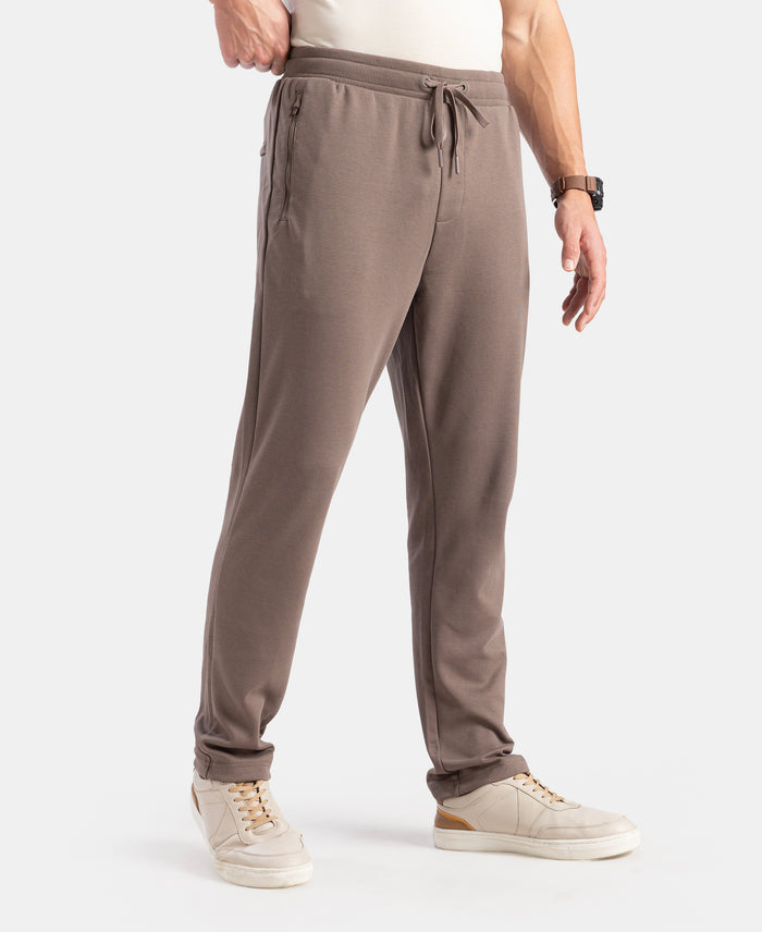 Super Combed Cotton Rich Pique Slim Fit Trackpant with Side Zipper Pockets - Dark Khaki
