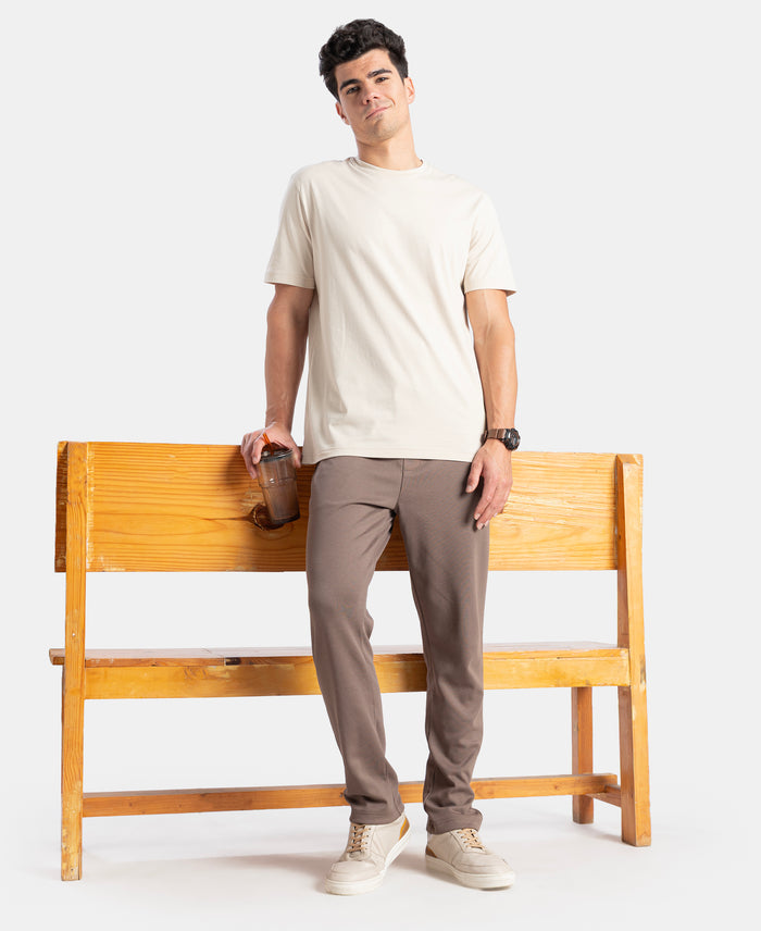 Super Combed Cotton Rich Pique Slim Fit Trackpant with Side Zipper Pockets - Dark Khaki