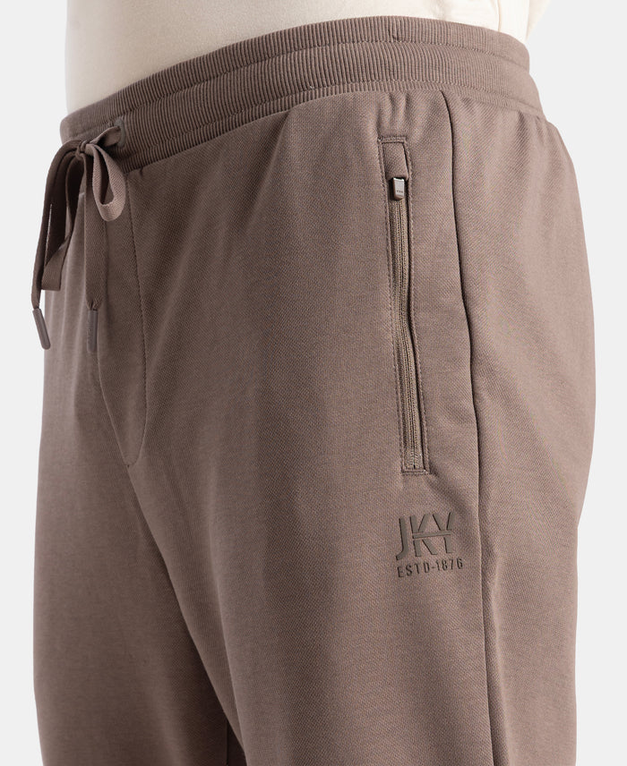 Super Combed Cotton Rich Pique Slim Fit Trackpant with Side Zipper Pockets - Dark Khaki