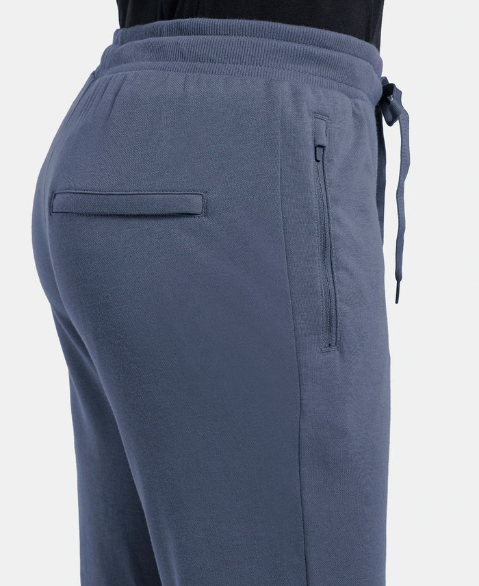 Super Combed Cotton Rich Pique Slim Fit Trackpant with Side Zipper Pockets - Vintage Indigo