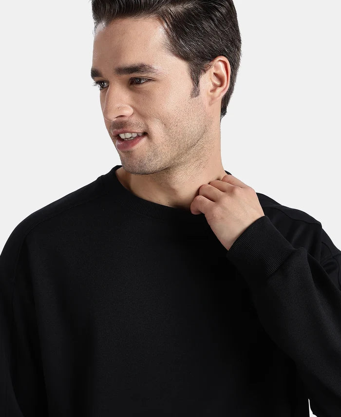 Super Combed Cotton Rich Pique Sweatshirt With Ribbed Cuffs - Black