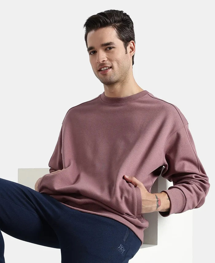 Super Combed Cotton Rich Pique Sweatshirt With Ribbed Cuffs - Rose Taupe