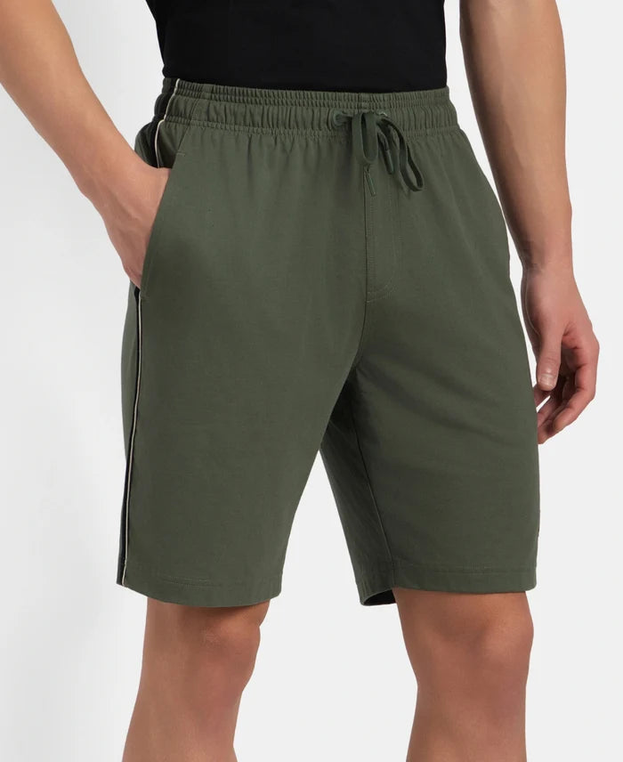 Super Combed Cotton Rich Regular Fit Shorts with Side Pockets - Thyme & Black Moonstruck