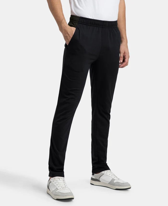 Super Combed Cotton Rich Slim Fit Trackpant with Zipper Media Pocket - Black