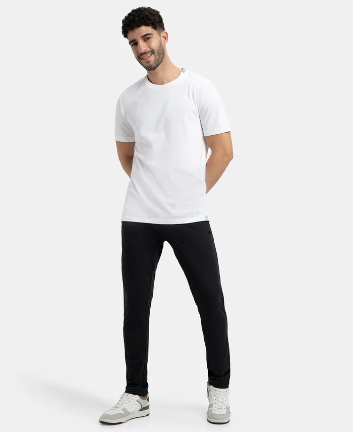 Super Combed Cotton Rich Slim Fit Trackpant with Zipper Media Pocket - Black