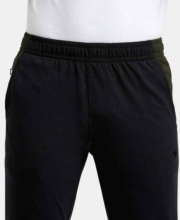Super Combed Cotton Rich Slim Fit Trackpant with Zipper Media Pocket - Black