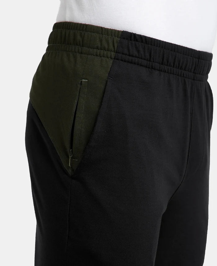 Super Combed Cotton Rich Slim Fit Trackpant with Zipper Media Pocket - Black