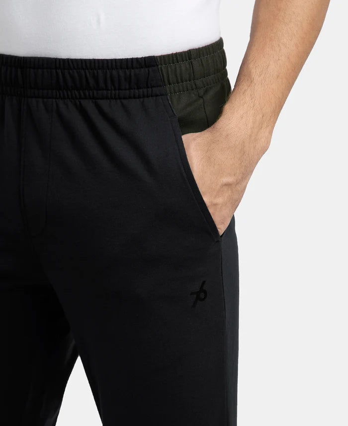 Super Combed Cotton Rich Slim Fit Trackpant with Zipper Media Pocket - Black
