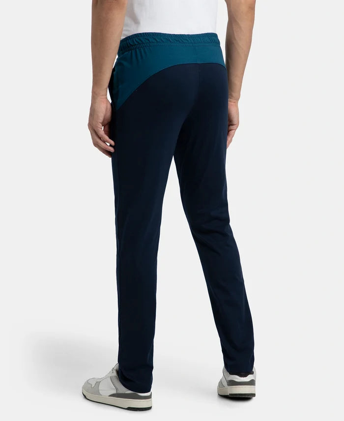 Super Combed Cotton Rich Slim Fit Trackpant with Zipper Media Pocket - Navy