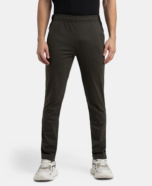 Super Combed Cotton Rich Slim Fit Trackpant with Zipper Media Pocket - Olive
