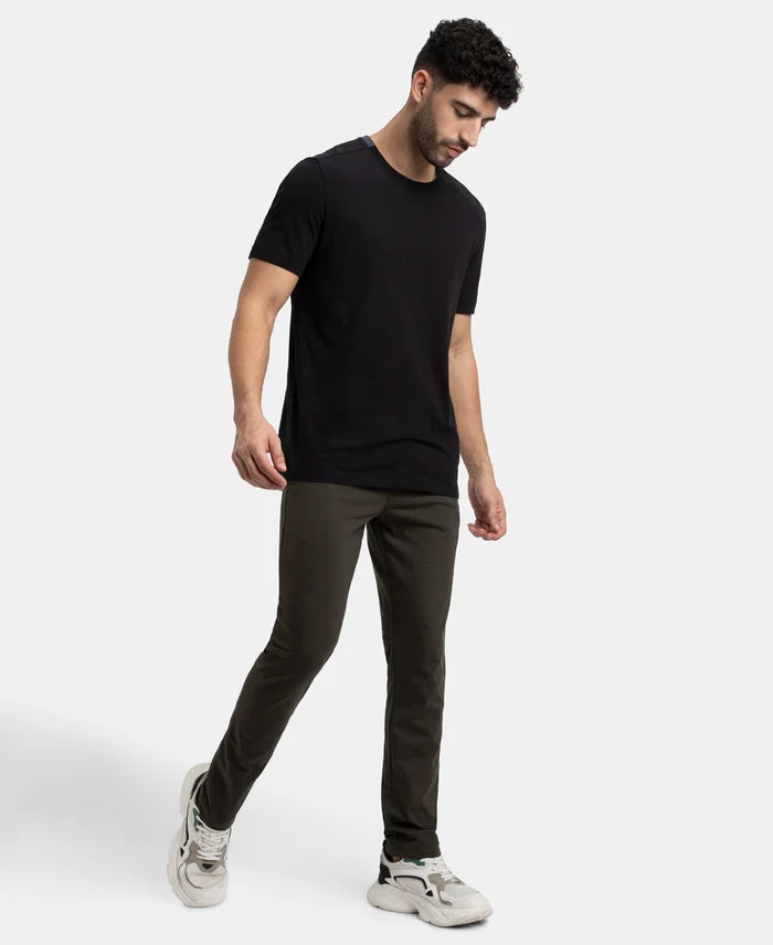 Super Combed Cotton Rich Slim Fit Trackpant with Zipper Media Pocket - Olive